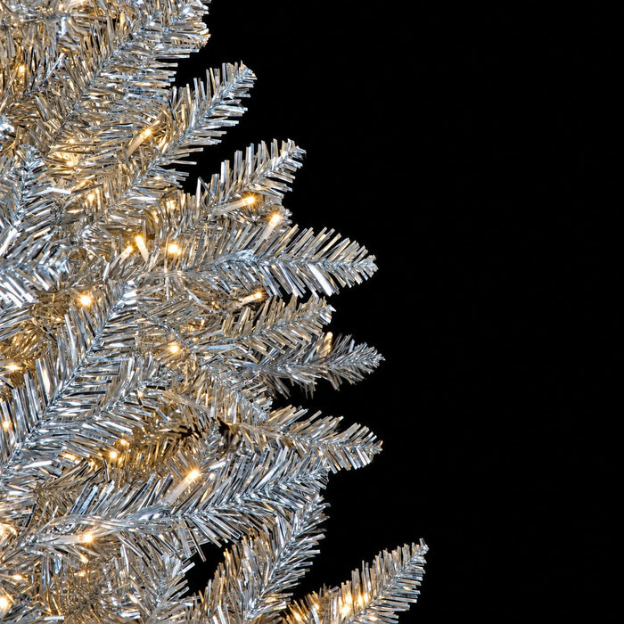 12'Hx77"W Tinsel Norway Spruce Artificial Christmas Tree, Micro LED Pre-Lit -Silver - C-261044