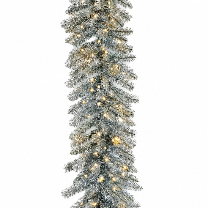 9'Lx16"W Tinsel Norway Spruce Artificial Garland, Micro LED Pre-Lit -Silver - C-261064