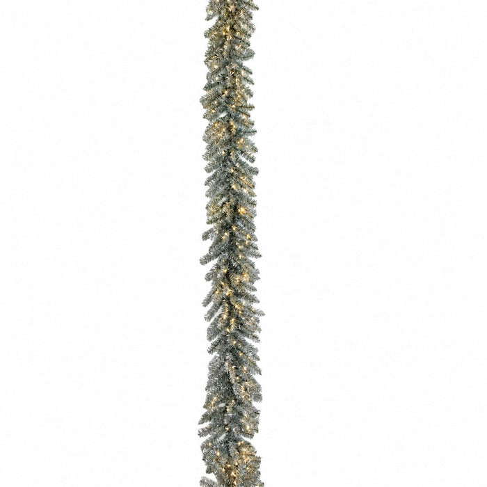 9'Lx16"W Tinsel Norway Spruce Artificial Garland, Micro LED Pre-Lit -Silver - C-261064