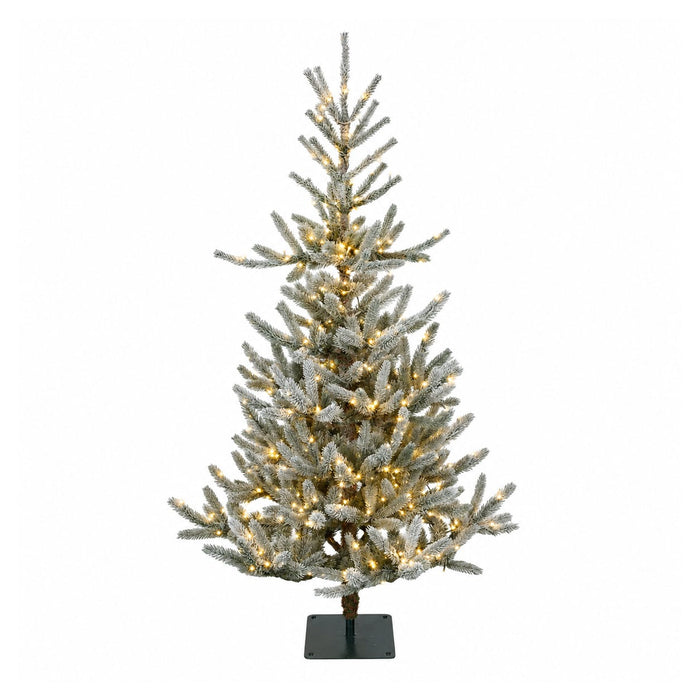 5'Hx35"W PE Flocked Dawson Fir Artificial Christmas Tree, Micro LED Pre-Lit -Green/White - C-261194