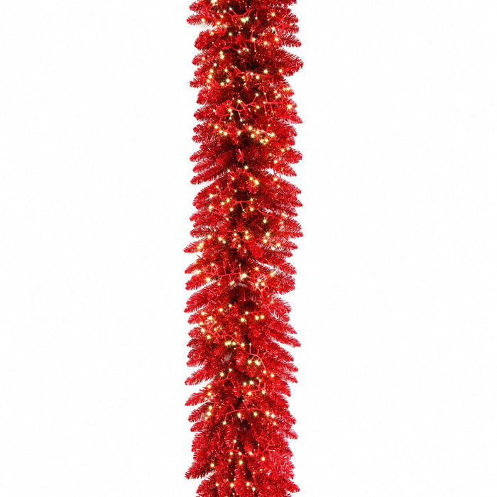 9'Lx18"W Tinsel Sparkling Artificial Garland, Micro LED Pre-Lit (Cool White) -Red - C-261235