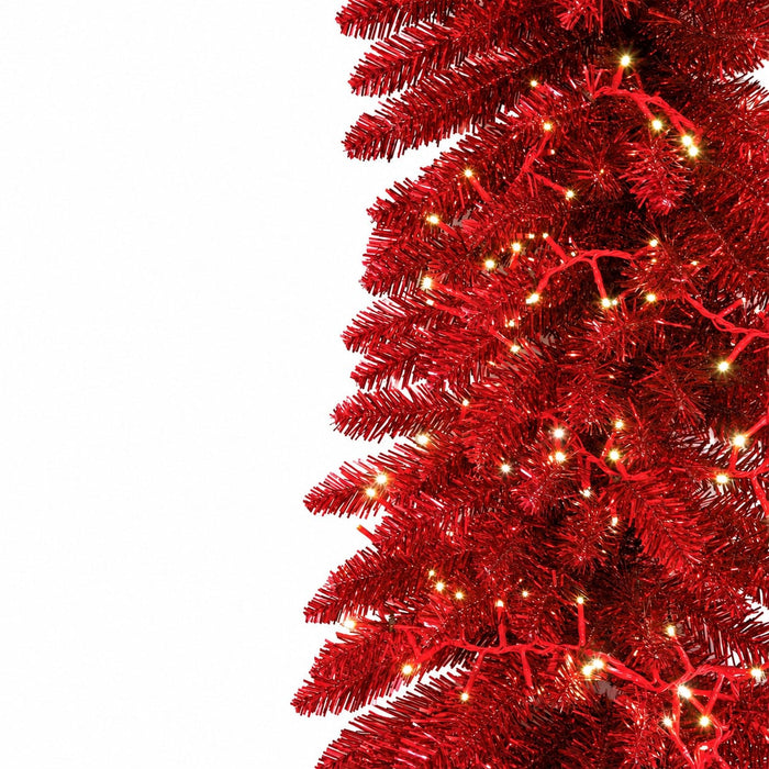 9'Lx18"W Tinsel Sparkling Artificial Garland, Micro LED Pre-Lit (Cool White) -Red - C-261235