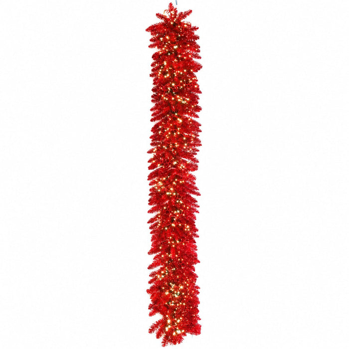 9'Lx18"W Tinsel Sparkling Artificial Garland, Micro LED Pre-Lit (Cool White) -Red - C-261235