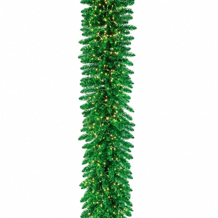 9'Lx18"W Tinsel Sparkling Artificial Garland, Micro LED Pre-Lit (Cool White) -Green - C-261265