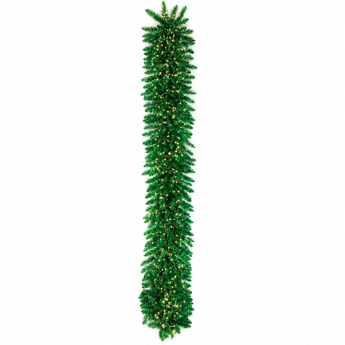 9'Lx18"W Tinsel Sparkling Artificial Garland, Micro LED Pre-Lit (Cool White) -Green - C-261265