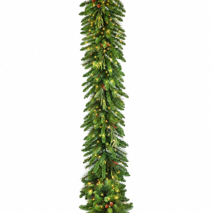 20'Lx18"W PE Artificial Marquette Mixed Pine Garland, Micro LED Pre-Lit -Green - C-261284