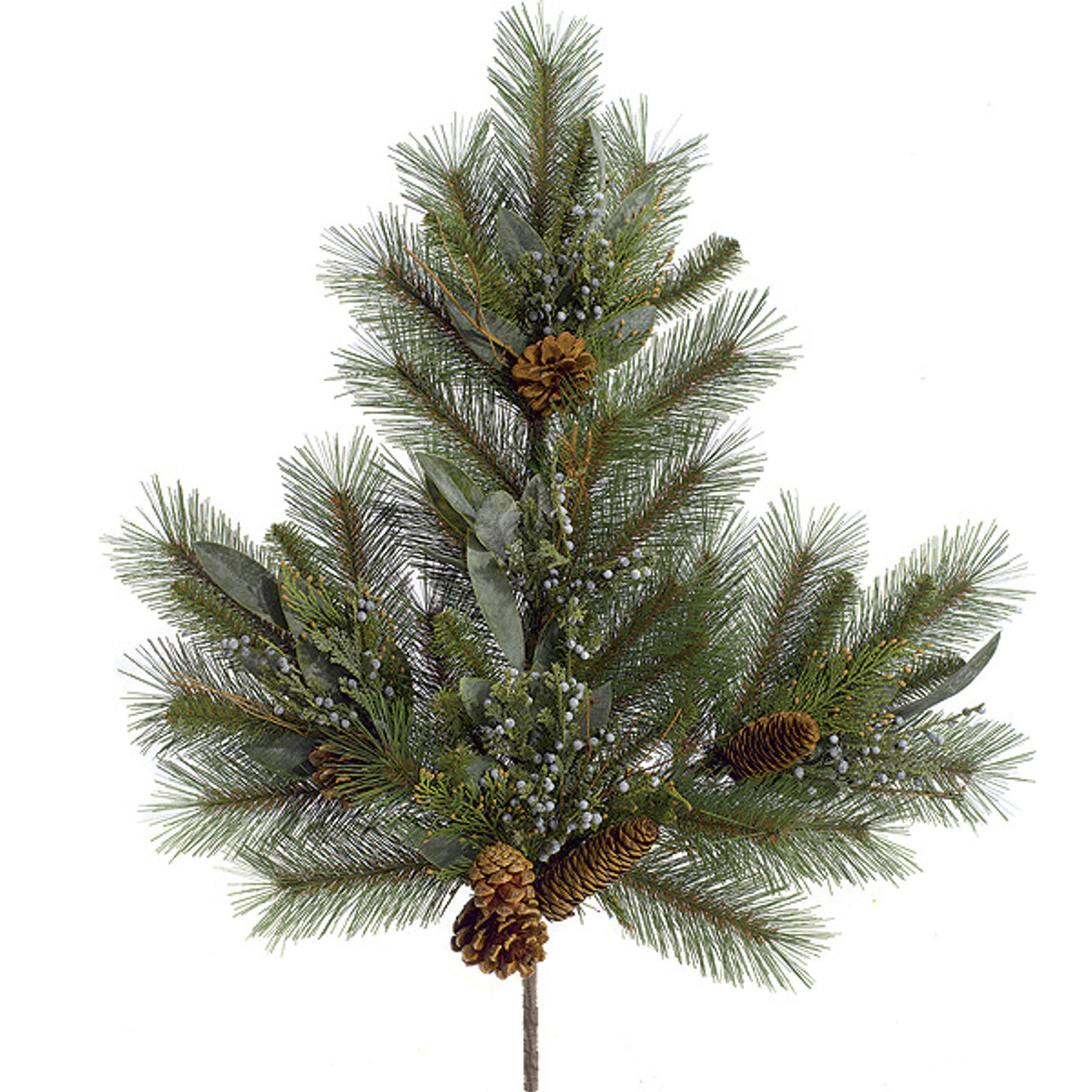 28" Artificial Long Needle Pine, Bay Leaf, Juniper Berry & Pinecone Stem -Green (pack of 4) - C-60716