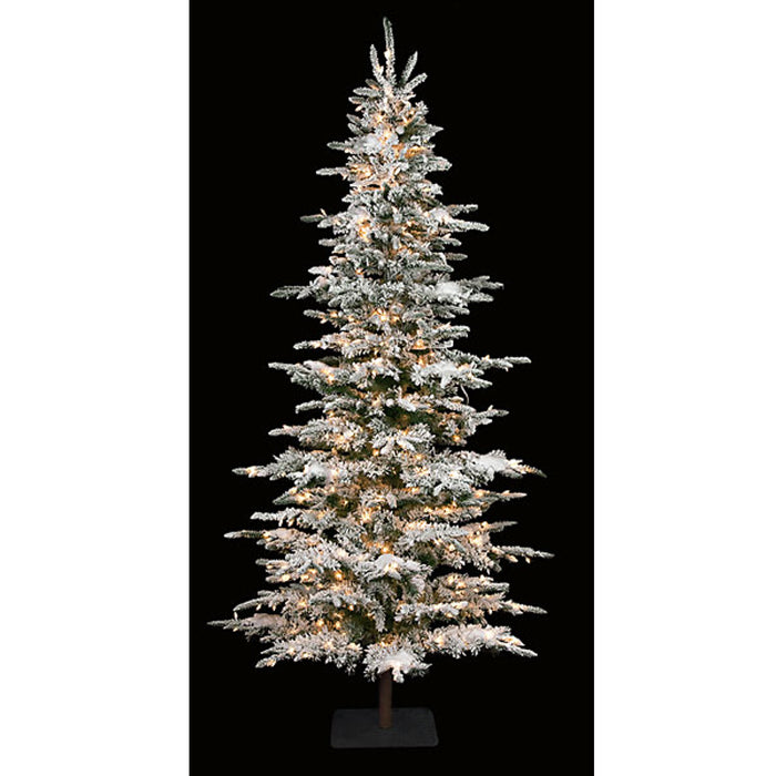 9'Hx52"W Heavy Snowed Glittered Winston Pine LED-Lighted Artificial Christmas Tree w/Fake Wood Trunk -White - C84354
