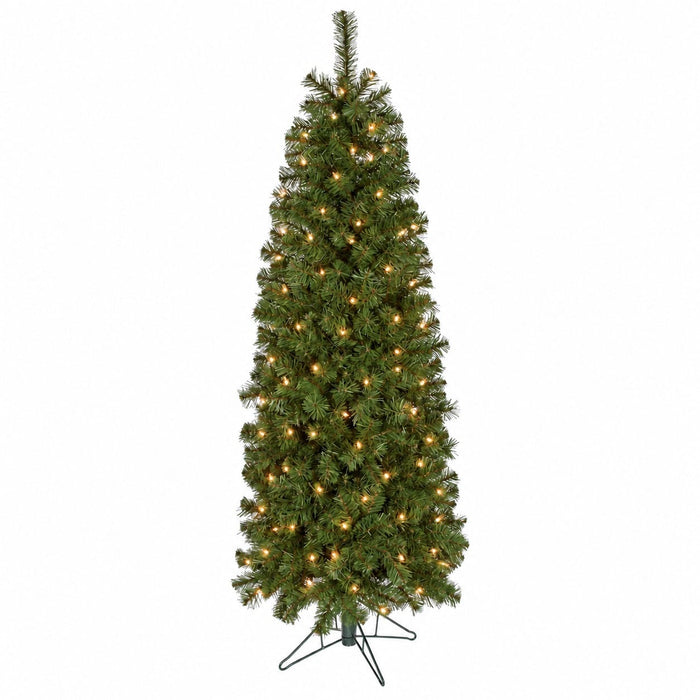 7'6"Hx44"W Slim Virginia Pine Artificial Christmas Tree, Pre-Lit -Green - C84811