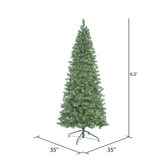 6'6"Hx35"W Slim Oregon Fir Artificial Christmas Tree, LED Pre-Lit -Green - C164066LED