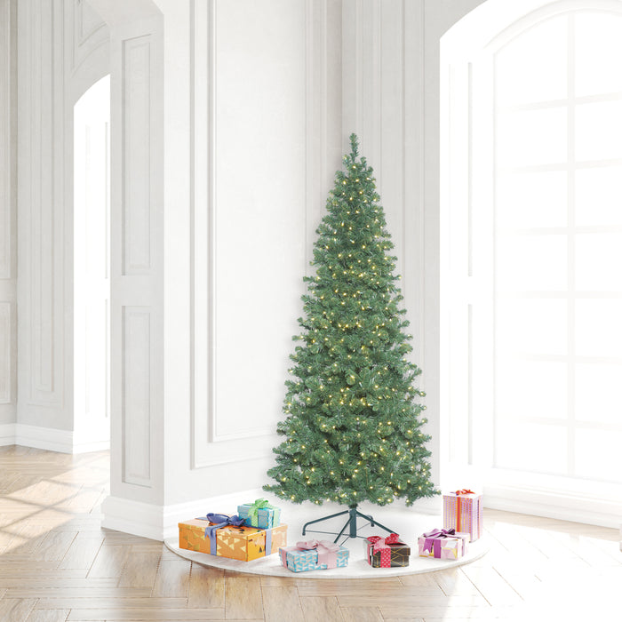 6'6"Hx35"W Slim Oregon Fir Artificial Christmas Tree, LED Pre-Lit -Green - C164066LED