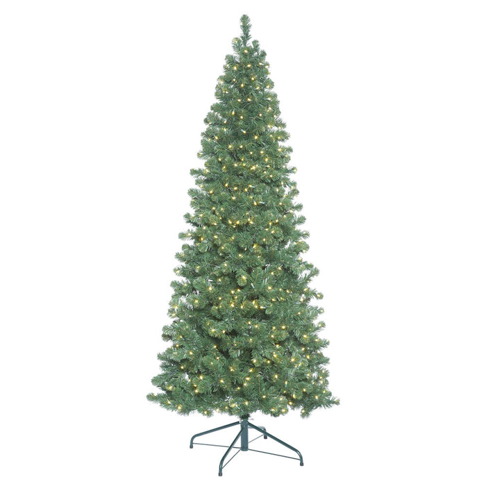 7'6"Hx40"W Slim Oregon Fir Artificial Christmas Tree, LED Pre-Lit -Green - C164076LED