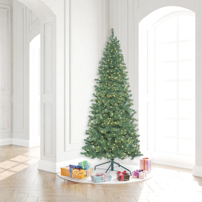 7'6"Hx40"W Slim Oregon Fir Artificial Christmas Tree, LED Pre-Lit -Green - C164076LED