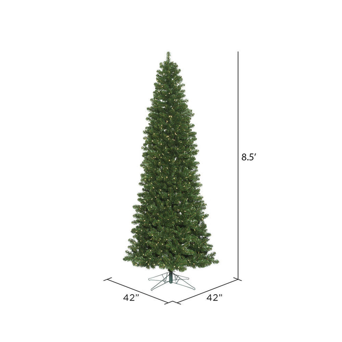 8'6"Hx42"W Slim Oregon Fir Artificial Christmas Tree, LED Pre-Lit -Green - C164081LED