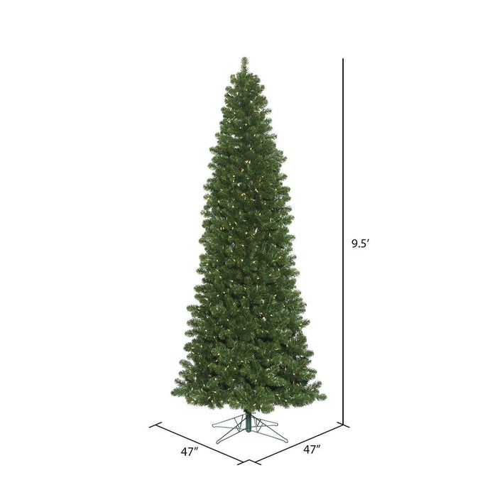 9'Hx47"W Slim Oregon Fir Artificial Christmas Tree, LED Pre-Lit -Green - C164086LED