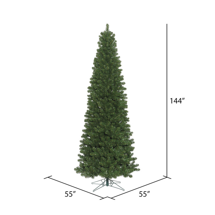 12'Hx55"W Slim Oregon Fir Artificial Christmas Tree, Unlit -Green - C164090