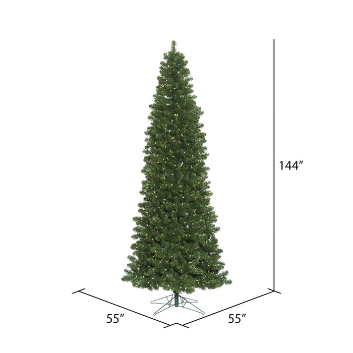 12'Hx55"W Slim Oregon Fir Artificial Christmas Tree, LED Pre-Lit -Green - C164091LED