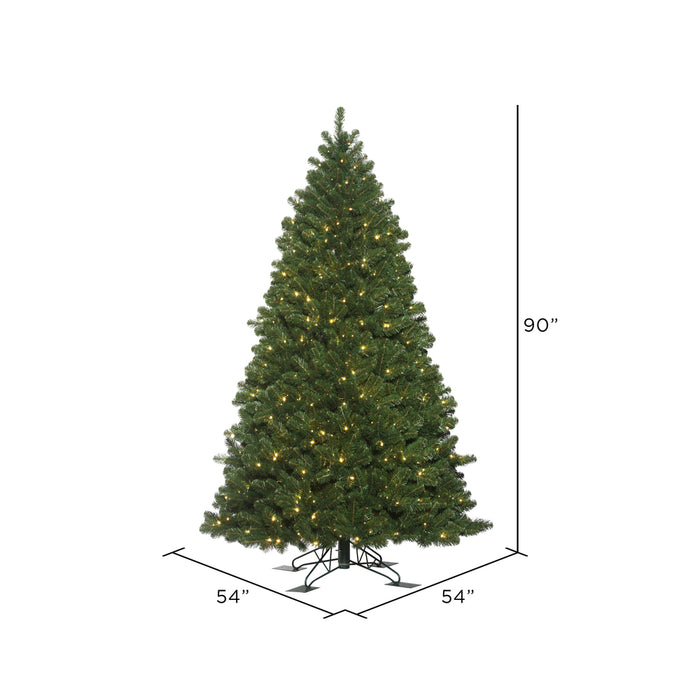 7'6"Hx54"W Outdoor UV-Resistant Oregon Fir Artificial Christmas Tree, LED Pre-Lit -Green - C165276LED
