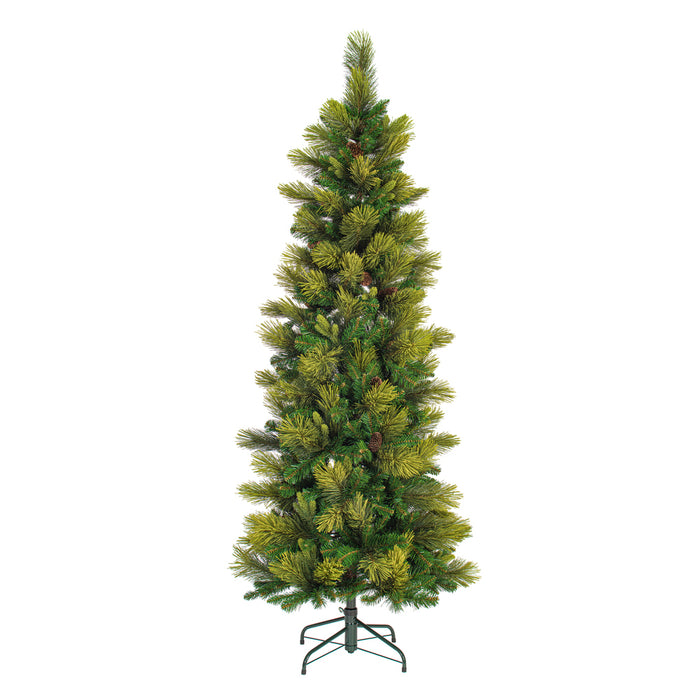 6'6"Hx30"W PE Slim Emerald Mixed Fir & Pinecone Artificial Christmas Tree, Unlit -Green/Brown - DT210465