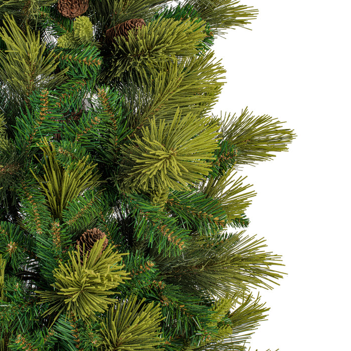 6'6"Hx30"W PE Slim Emerald Mixed Fir & Pinecone Artificial Christmas Tree, Unlit -Green/Brown - DT210465
