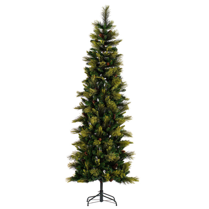 12'Hx45"W PE Slim Emerald Mixed Fir & Pinecone Artificial Christmas Tree, Unlit -Green/Brown - DT210490