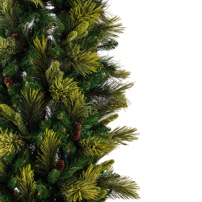 9'Hx36"W PE Slim Emerald Mixed Fir & Pinecone Artificial Christmas Tree, Unlit -Green/Brown - DT210480