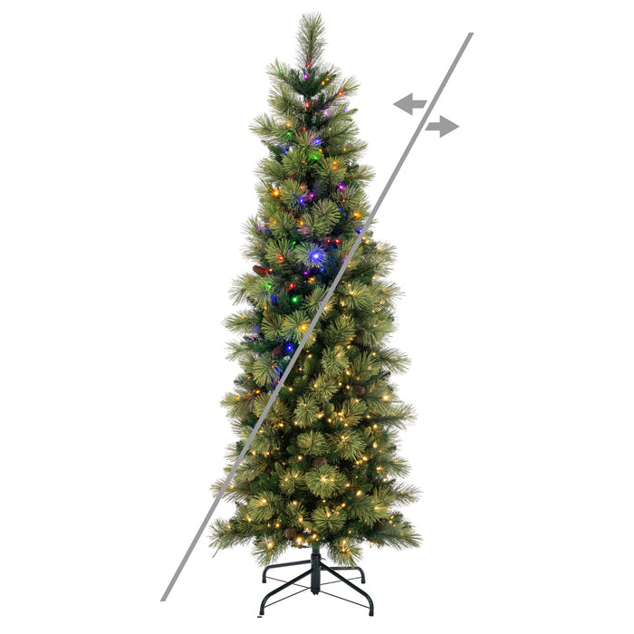 9'Hx36"W PE Slim Emerald Mixed Fir & Pinecone Artificial Christmas Tree, LED Pre-Lit (Multi-Mode) -Green/Brown - DT210483LEDCC