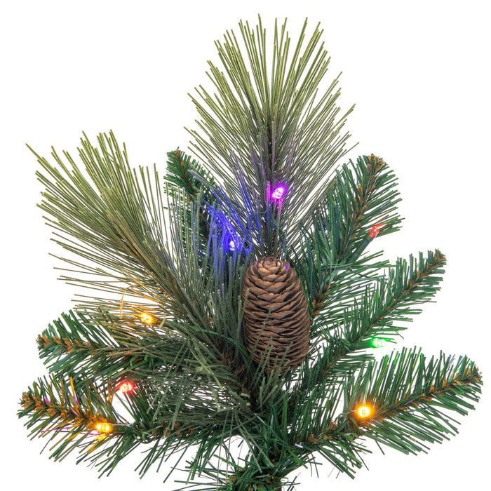 9'Hx36"W PE Slim Emerald Mixed Fir & Pinecone Artificial Christmas Tree, LED Pre-Lit (Multi-Mode) -Green/Brown - DT210483LEDCC