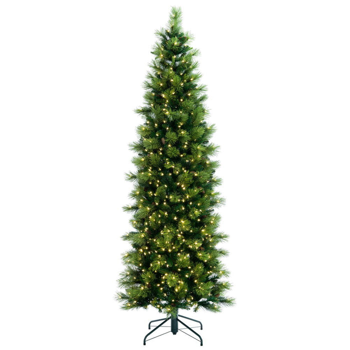 6'6"Hx30"W PE Slim Emerald Mixed Fir & Pinecone Artificial Christmas Tree, LED Pre-Lit -Green/Brown - DT210466LED