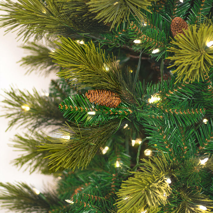 6'6"Hx30"W PE Slim Emerald Mixed Fir & Pinecone Artificial Christmas Tree, LED Pre-Lit -Green/Brown - DT210466LED