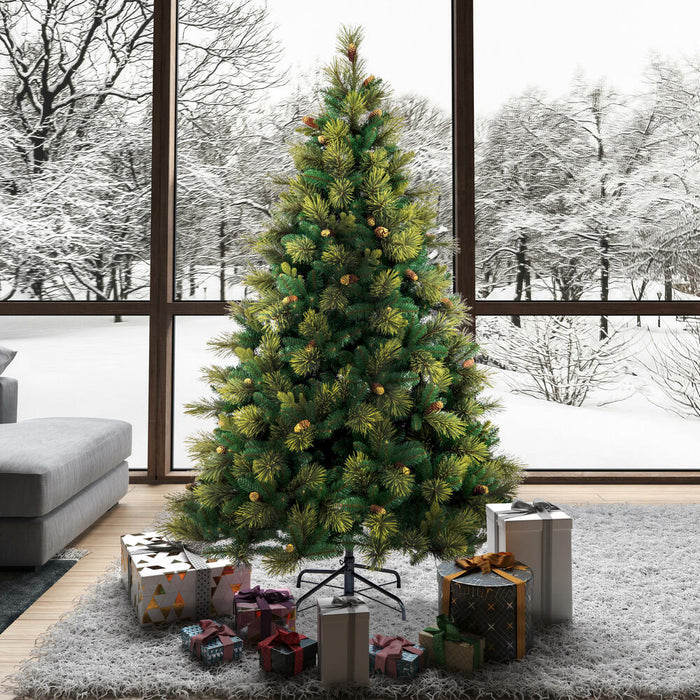 6'6"Hx56"W PE Emerald Mixed Fir & Pinecone Artificial Christmas Tree, Unlit -Green/Brown - DT210565