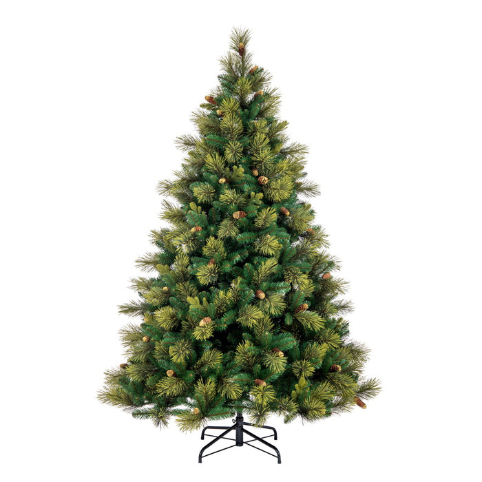 6'6"Hx56"W PE Emerald Mixed Fir & Pinecone Artificial Christmas Tree, Unlit -Green/Brown - DT210565