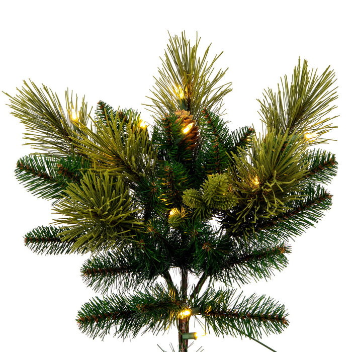 7'6"Hx62"W PE Emerald Mixed Fir & Pinecone Artificial Christmas Tree, LED Pre-Lit -Green/Brown - DT210576LED