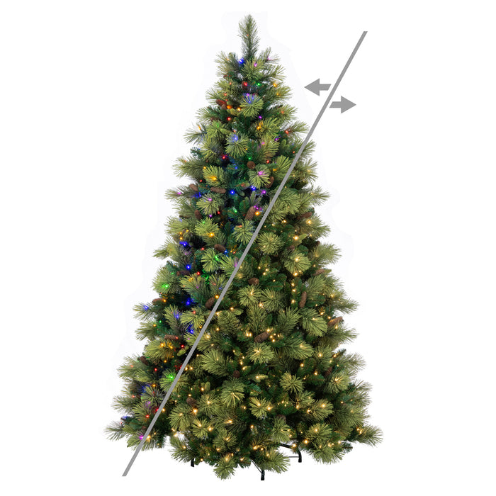 10'Hx84"W PE Emerald Mixed Fir & Pinecone Artificial Christmas Tree, LED Pre-Lit (Multi-Mode) -Green/Brown - DT210588LEDCC