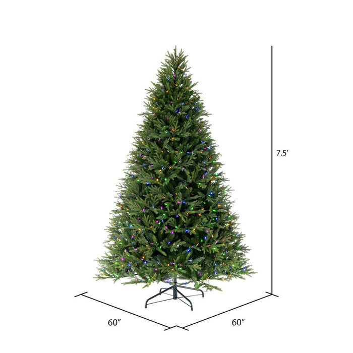 7'6"Hx60"W PE Tiffany Fraser Artificial Christmas Tree, RGB LED Pre-Lit (Multi-Mode) -Green - DT213578LEDCC