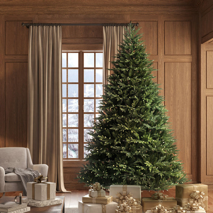 7'6"Hx60"W PE Tiffany Fraser Artificial Christmas Tree, LED Pre-Lit -Green - DT213576LED