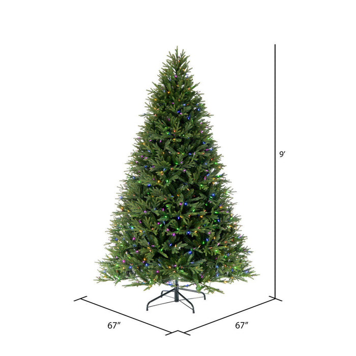9'Hx67"W PE Tiffany Fraser Artificial Christmas Tree, RGB LED Pre-Lit (Multi-Mode) -Green - DT213583LEDCC