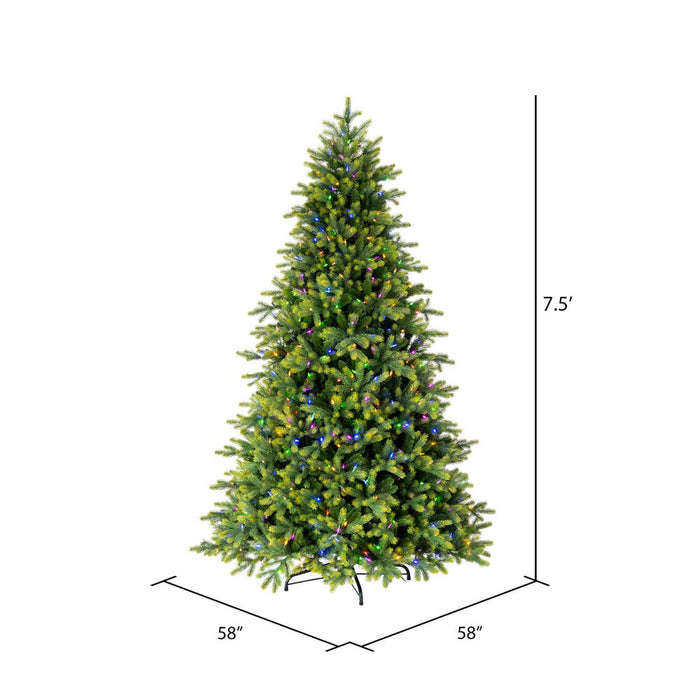 7'6"Hx58"W PE Jersey Fraser Artificial Christmas Tree, RGB LED Pre-Lit (Multi-Mode) -Green - DT214278LEDCC