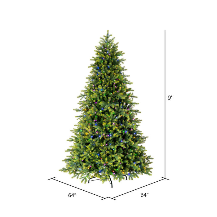 9'Hx64"W PE Jersey Fraser Artificial Christmas Tree, RGB LED Pre-Lit (Multi-Mode) -Green - DT214283LEDCC