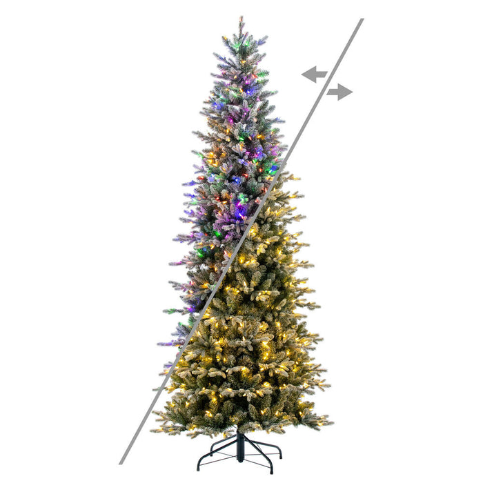 6'6"Hx36"W PE Frosted Slim Wistler Spruce Artificial Christmas Tree, LED Pre-Lit (Multi-Mode) -White/Green - DT235866LEDCC