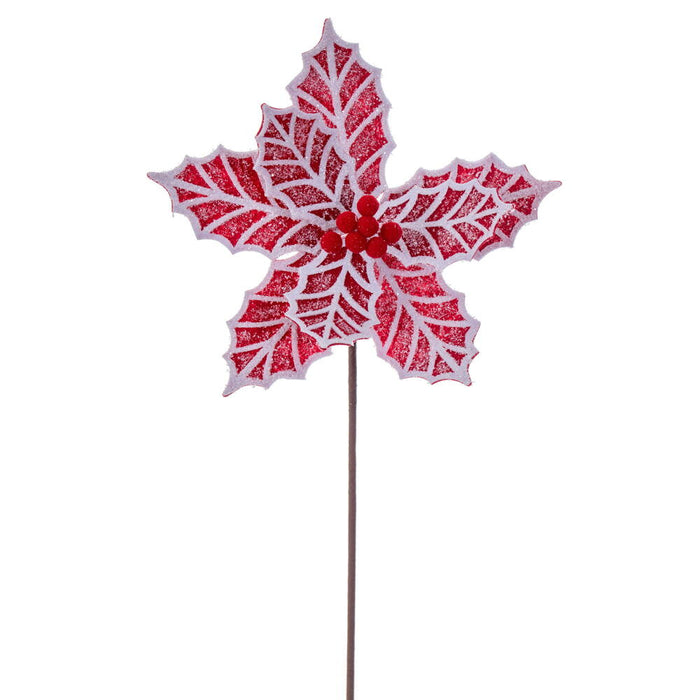 23" Silk Poinsettia Flower Stem -Red/White (Pack of 6) - EH235703