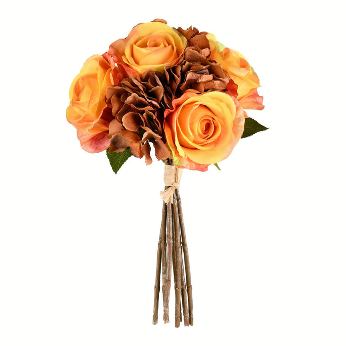 13" Rose & Hydrangea Silk Flower Bouquet -Tan (Pack of 6) - FA191002