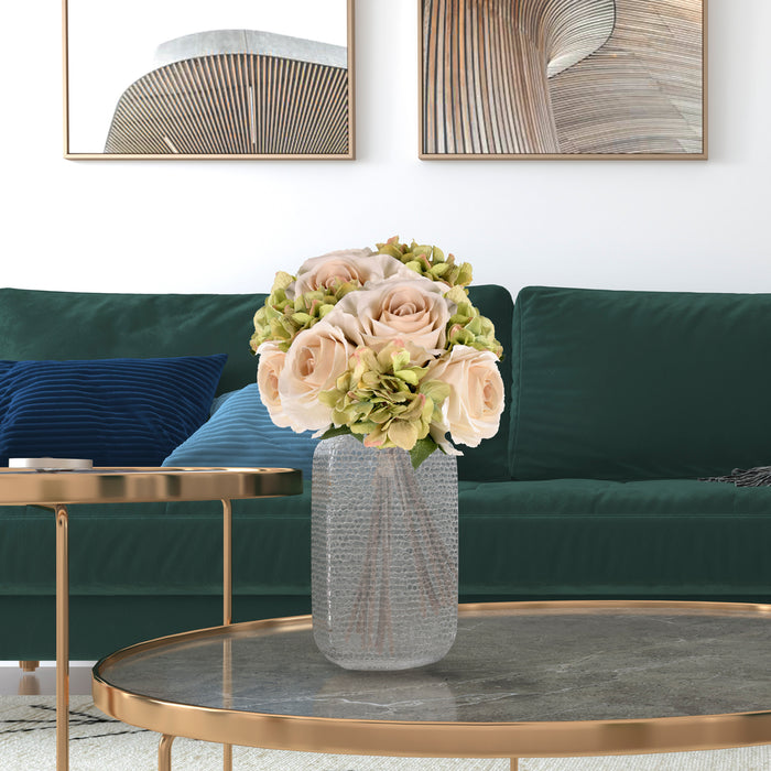 13" Rose & Hydrangea Silk Flower Bouquet -Green/Ivory (Pack of 6) - FA191004