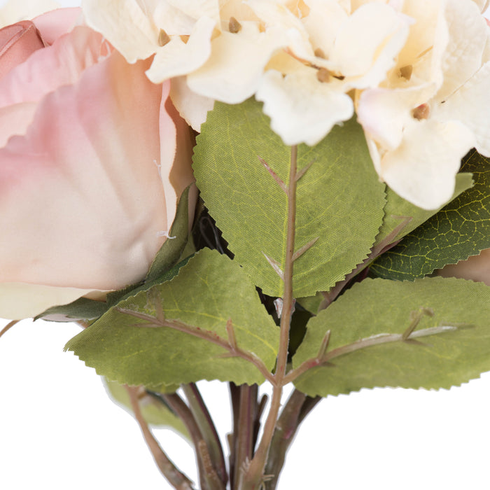 13" Rose & Hydrangea Silk Flower Bouquet -Cream/Pink (Pack of 6) - FA191007