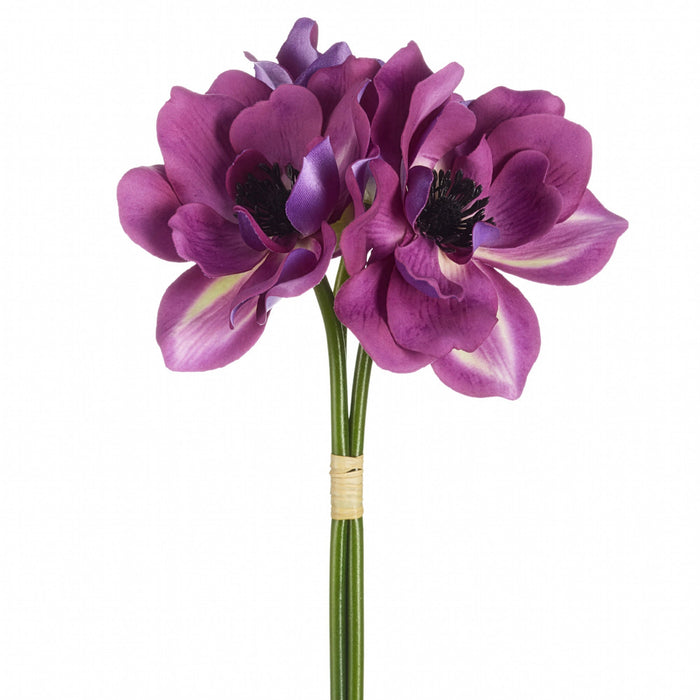 10" Real Touch Anemone Silk Flower Bouquet -Dark Purple (Pack of 12) - FBA002-PU/DK