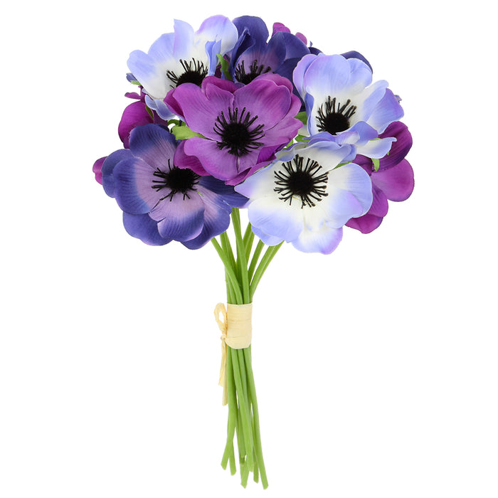 11" Anemone Silk Flower Stem Bundle -Purple/Blue (pack of 12) - FBA010-PU/BL