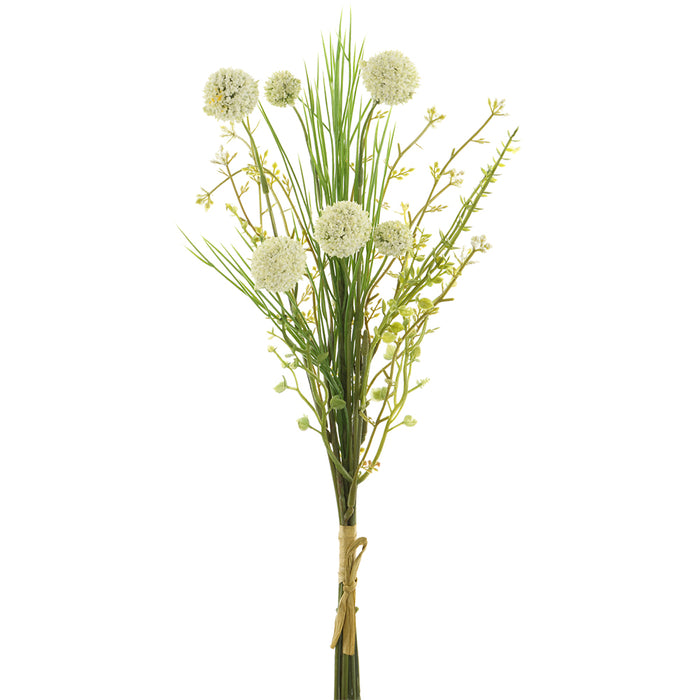 15" Allium & Grass Silk Flower Stem Bundle -White (pack of 24) - FBA160-WH