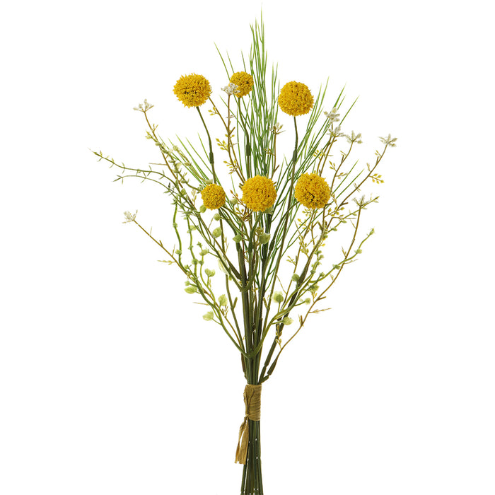 15" Allium & Grass Silk Flower Stem Bundle -Yellow (pack of 24) - FBA160-YE