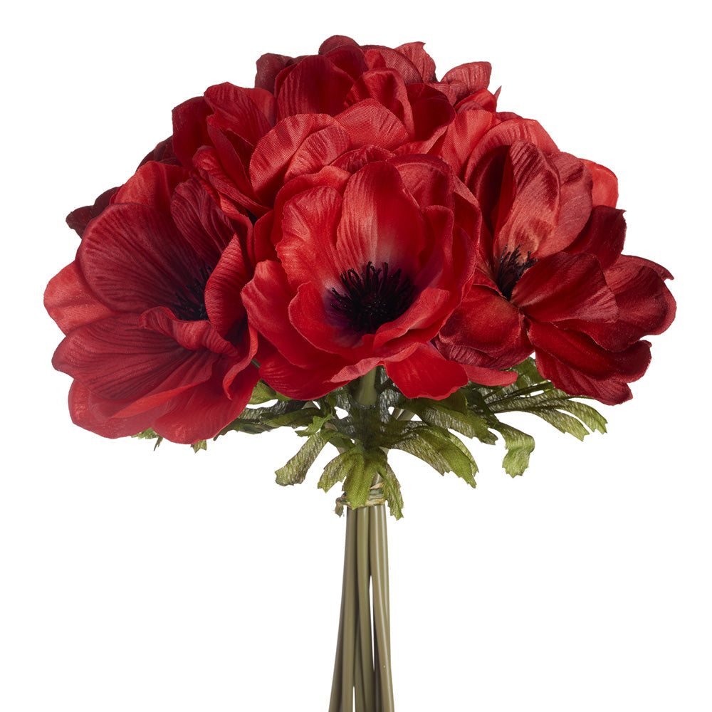 10" Anemone Silk Flower Stem Bundle 2 Tone Red