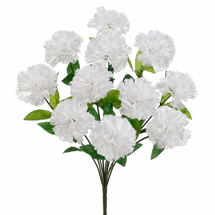 18" Silk Carnation Flower Bush -White (Pack of 12) - FBC012-WH